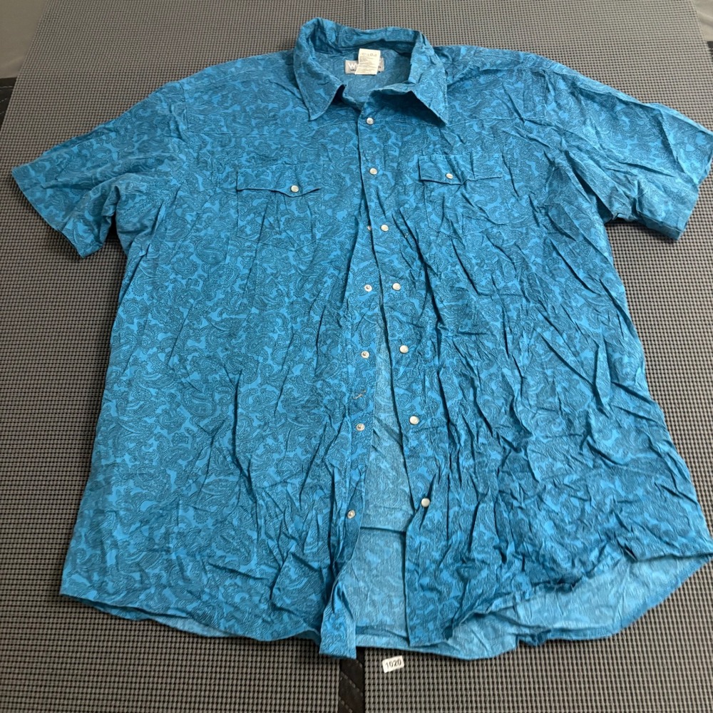 Wrangler Wrancher Mens 2XT Blue Paisley Western Button Down Shirt MTW1447